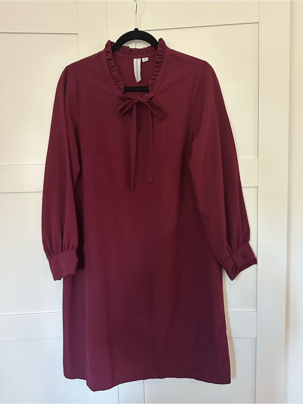 Emma & Michele Burgundy Tie-Neck Ruffle Mini Dress
